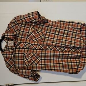 Lucky Brand Mens Large Button Down Shirt Short Sleeve Plaid Clasp Button